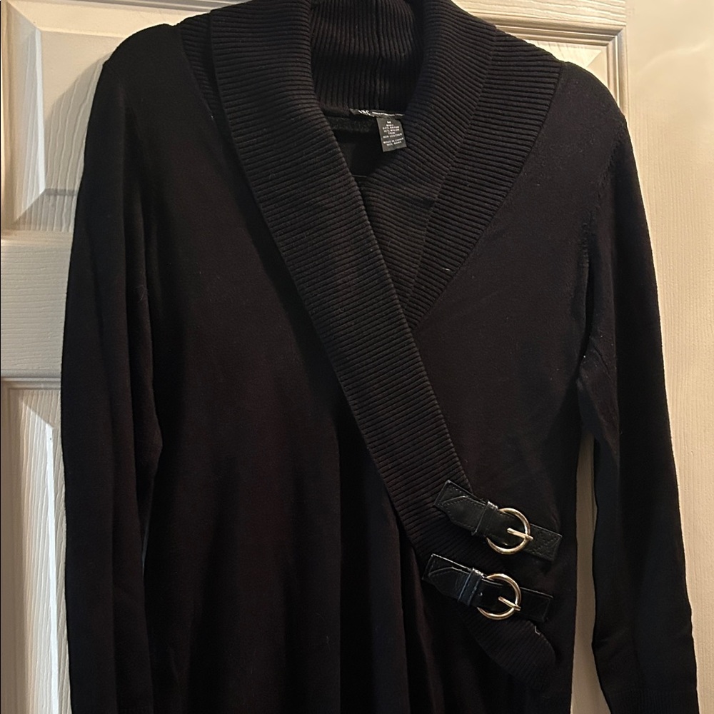 Women’s INC International Concepts Black V-Neck Sweater with Buckle Accents